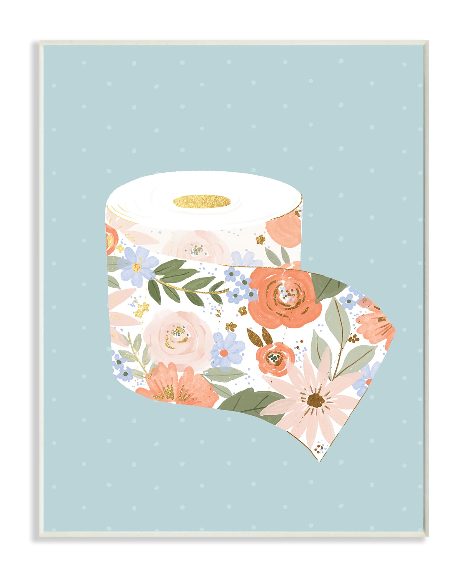 Stupell Industries Spring Floral Print Toilet Paper on Blue Wall Plaque